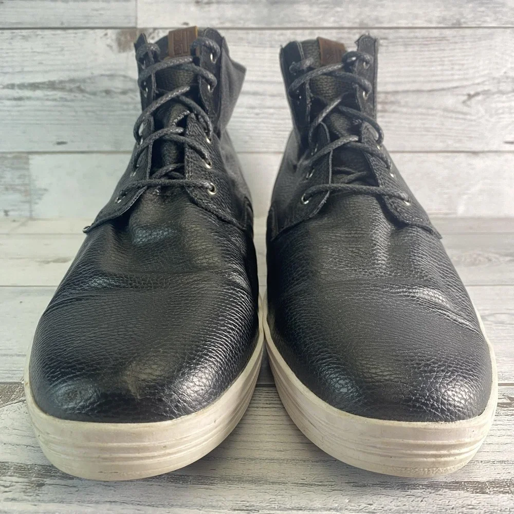 Ben Sherman Chukka Boots Mens 12 Black Leather Pebble Lace Up Casual Comfort